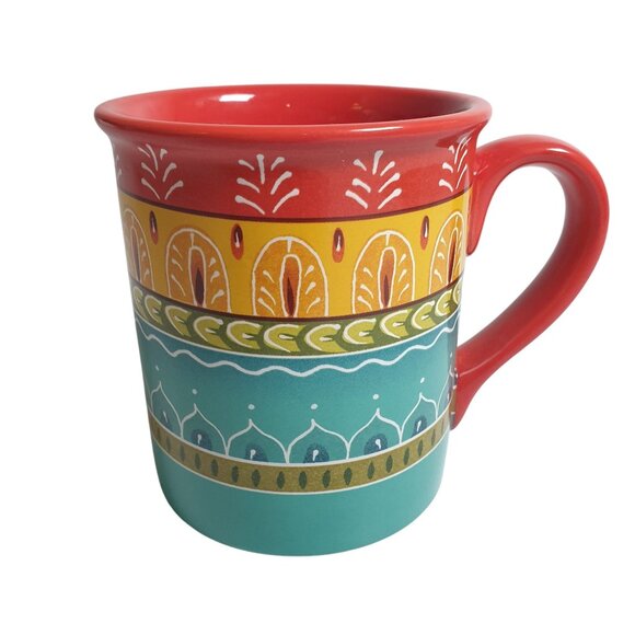 Colorful Ceramic Mug With Multicolor Pattern  Red Certified International - Picture 1 of 5